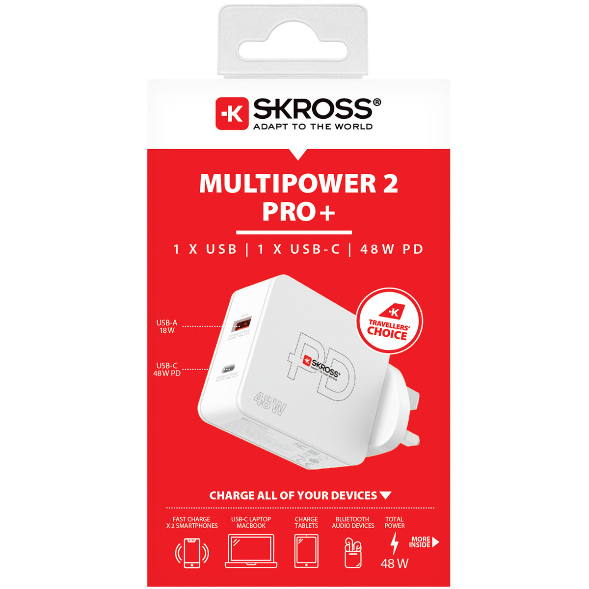 SKROSS - Multipower 2 Pro+ UK 1xUSB-C PD 1xUSB-A 48W - Travels And Bags